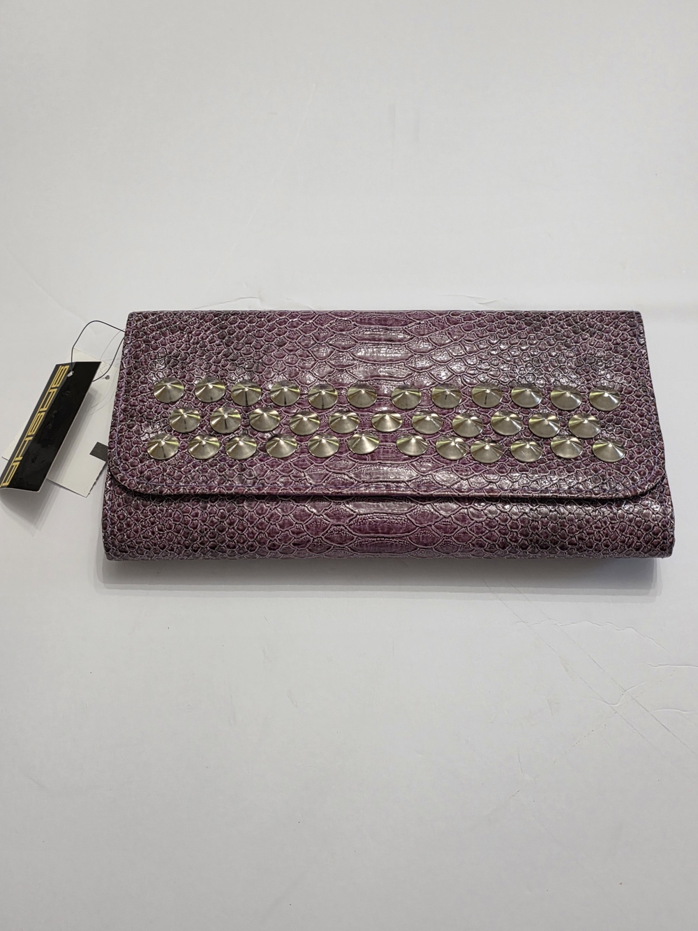 Studded Faux-Croc Purple Clutch Wallet